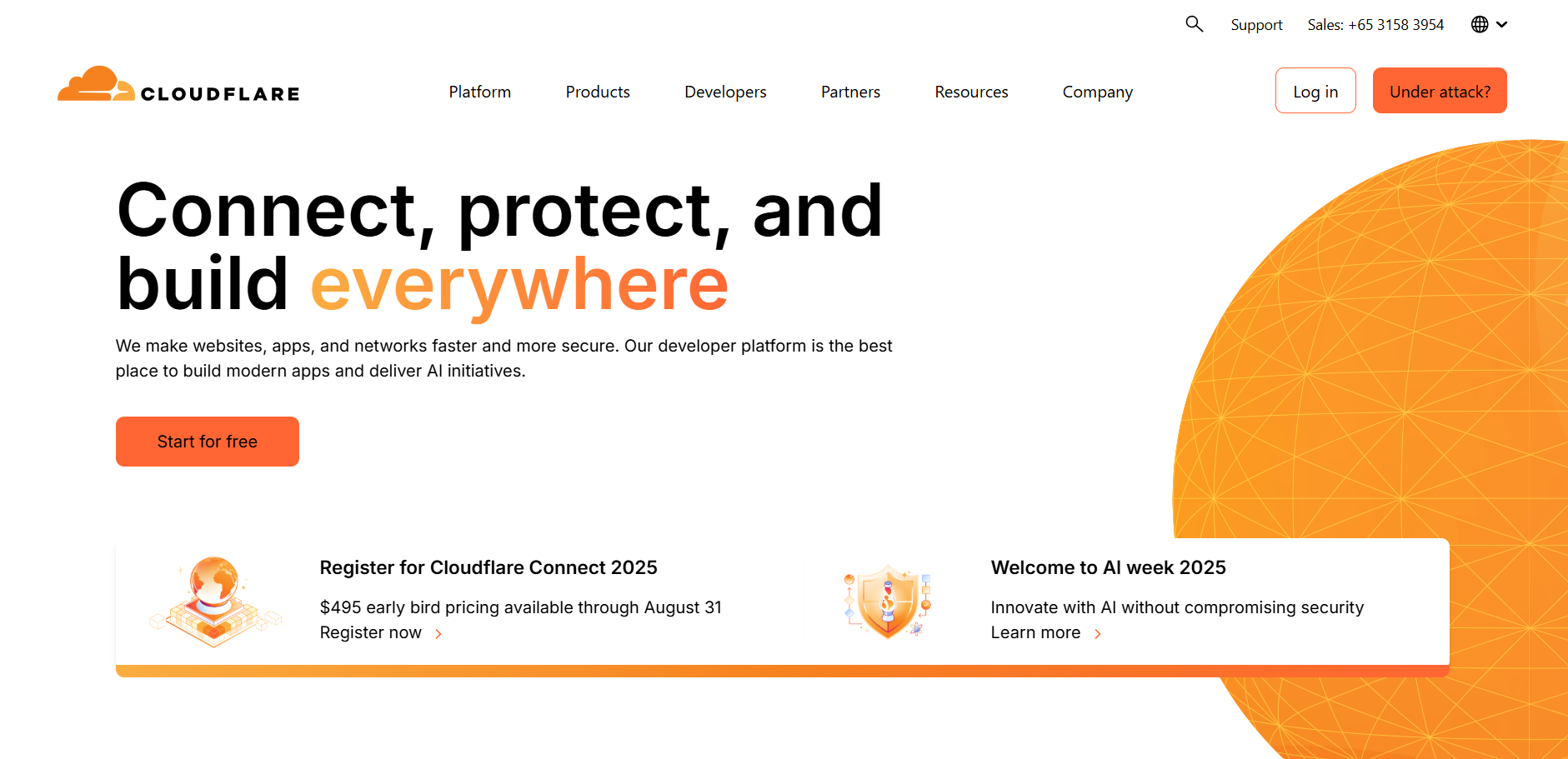 Truy cập trang chủ Cloudflare để bắt đầu đăng ký account Cloudflare Homepage