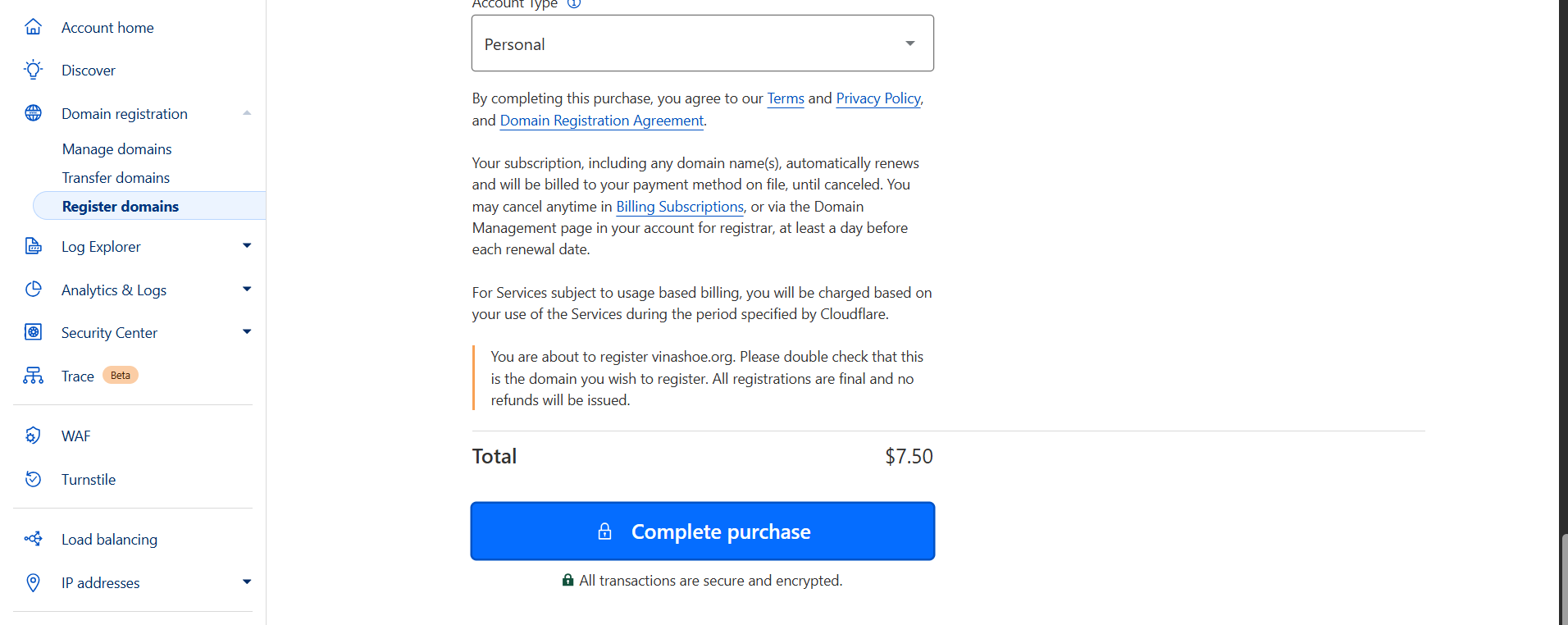 Nhập thông tin thanh toán cho domain registration Payment Details Entry