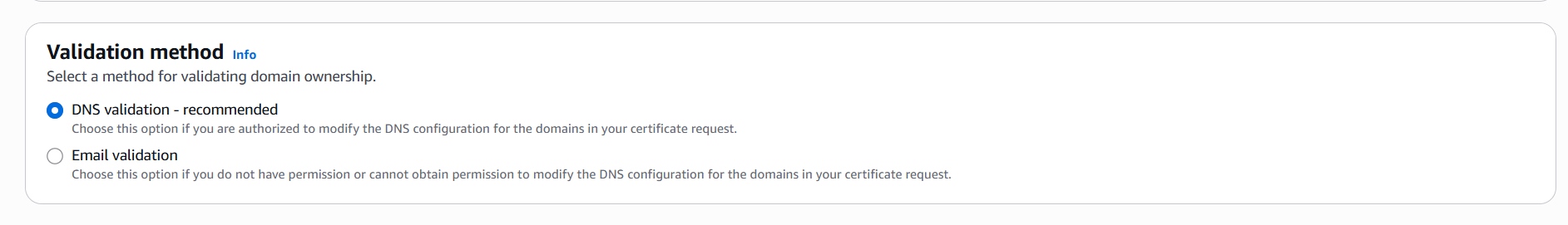 Chọn DNS validation method Validation Method Selection