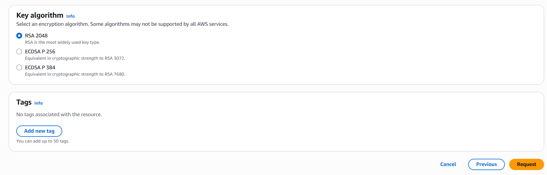 Chọn RSA 2048 key algorithm Key Algorithm Selection