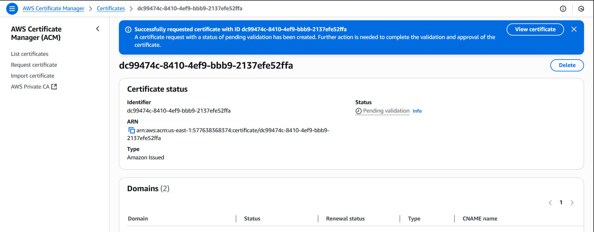 Submit certificate request Certificate Request Submission