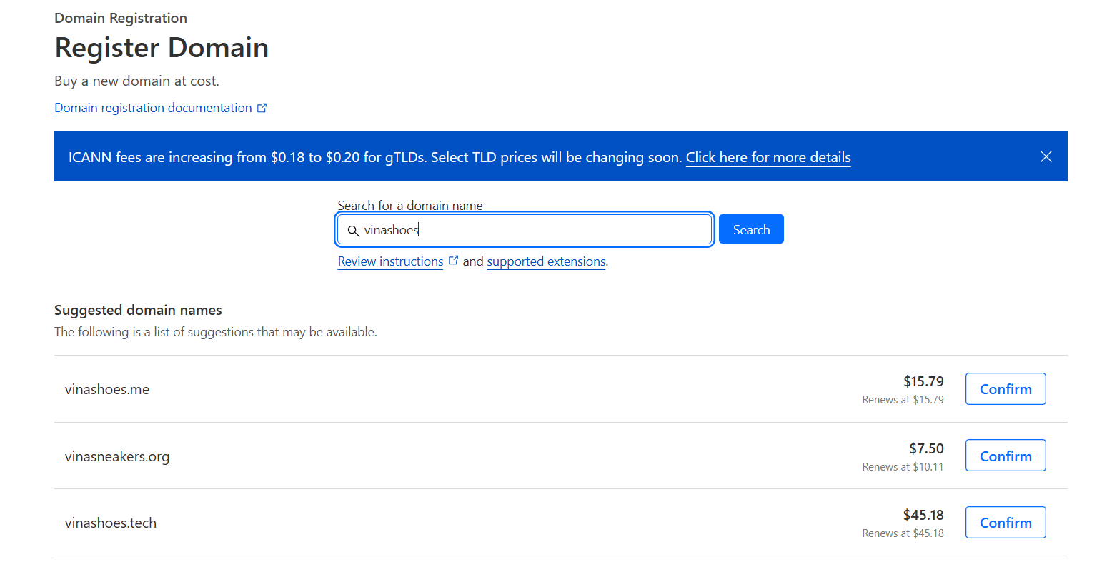 Kết quả kiểm tra tính khả dụng của domain vinashoes.org Domain Availability Results