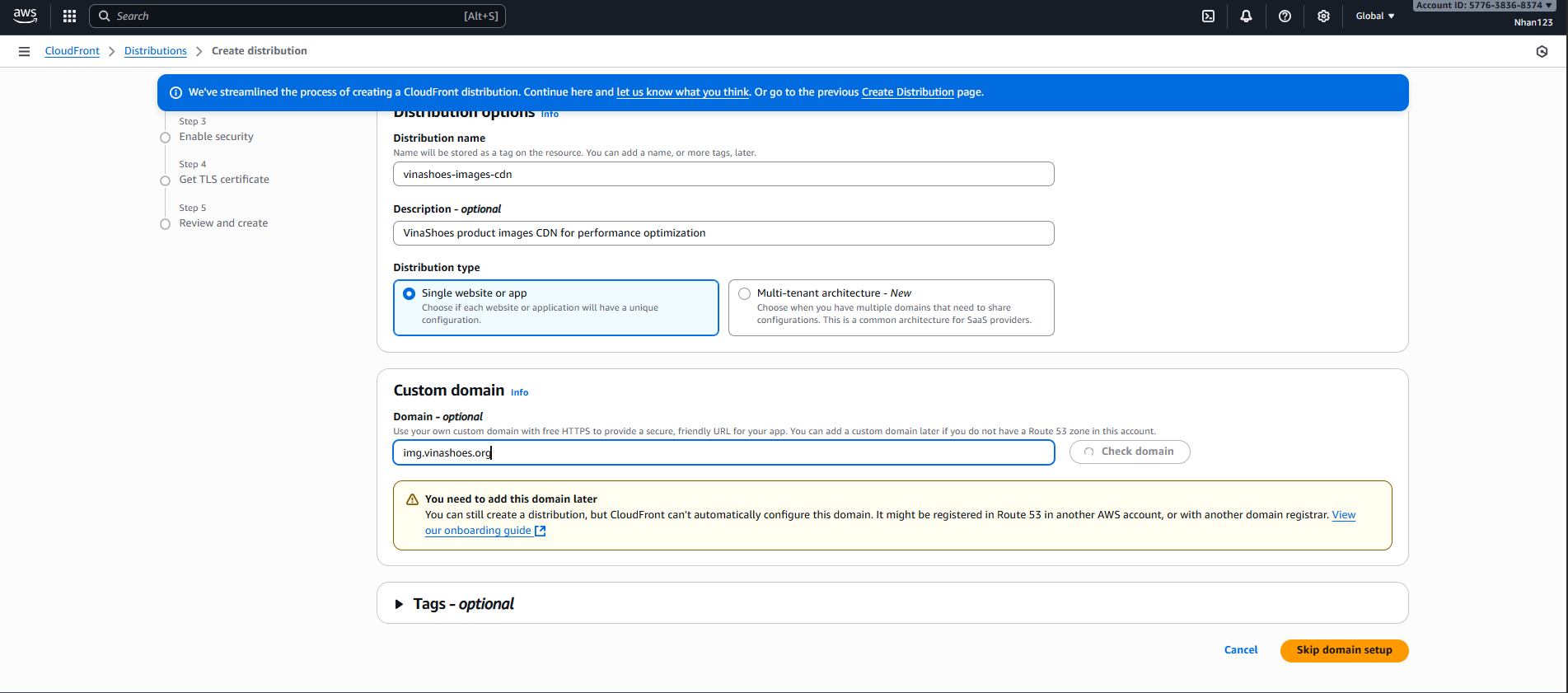 CloudFront Origin Settings