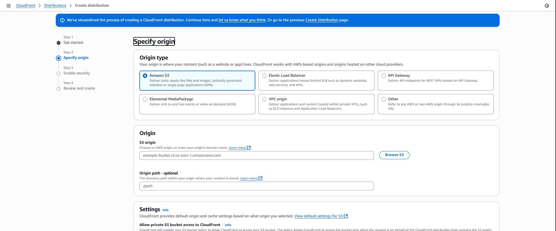 CloudFront Origin Settings