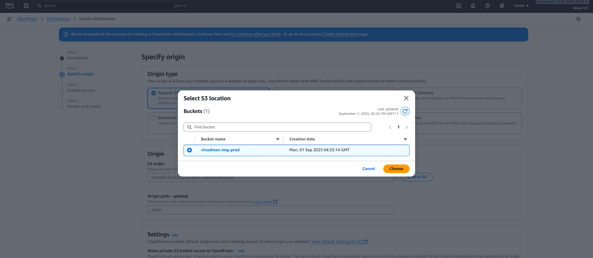 CloudFront Origin Settings