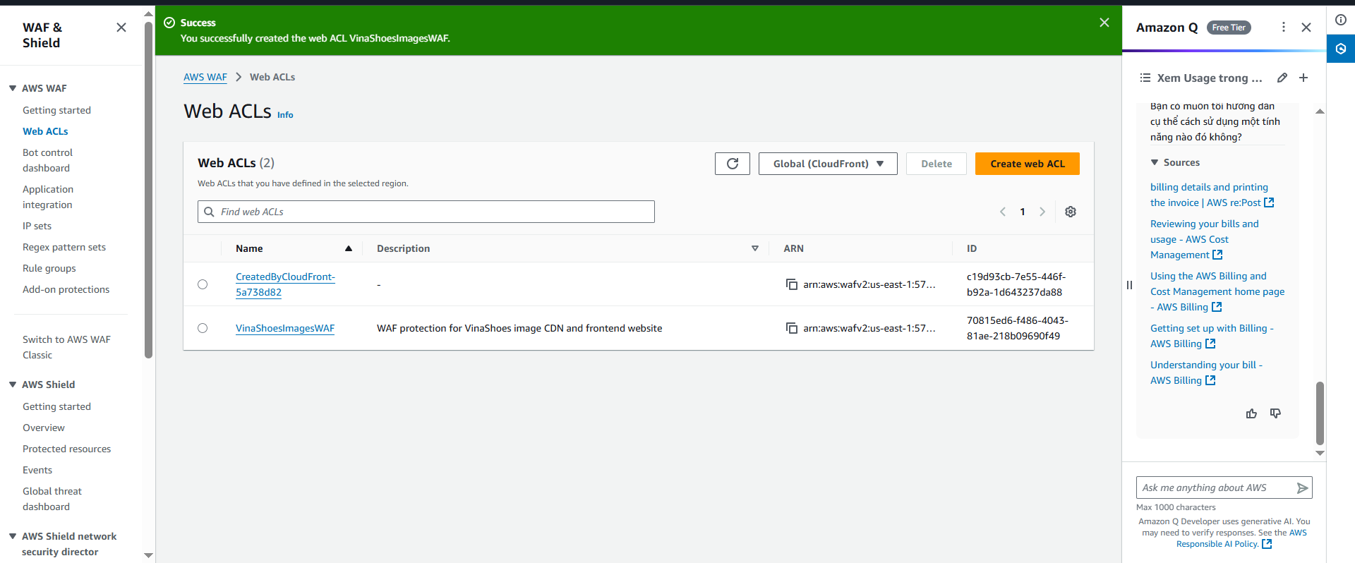 WAF Created Successfully