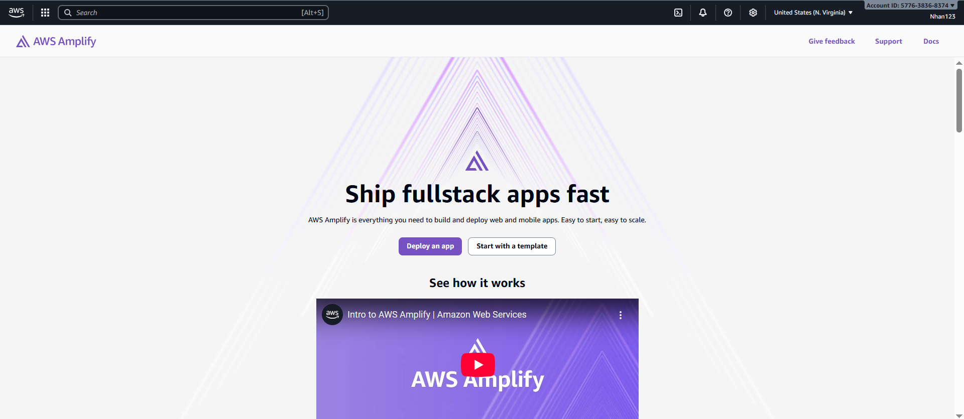 Amplify Console Dashboard