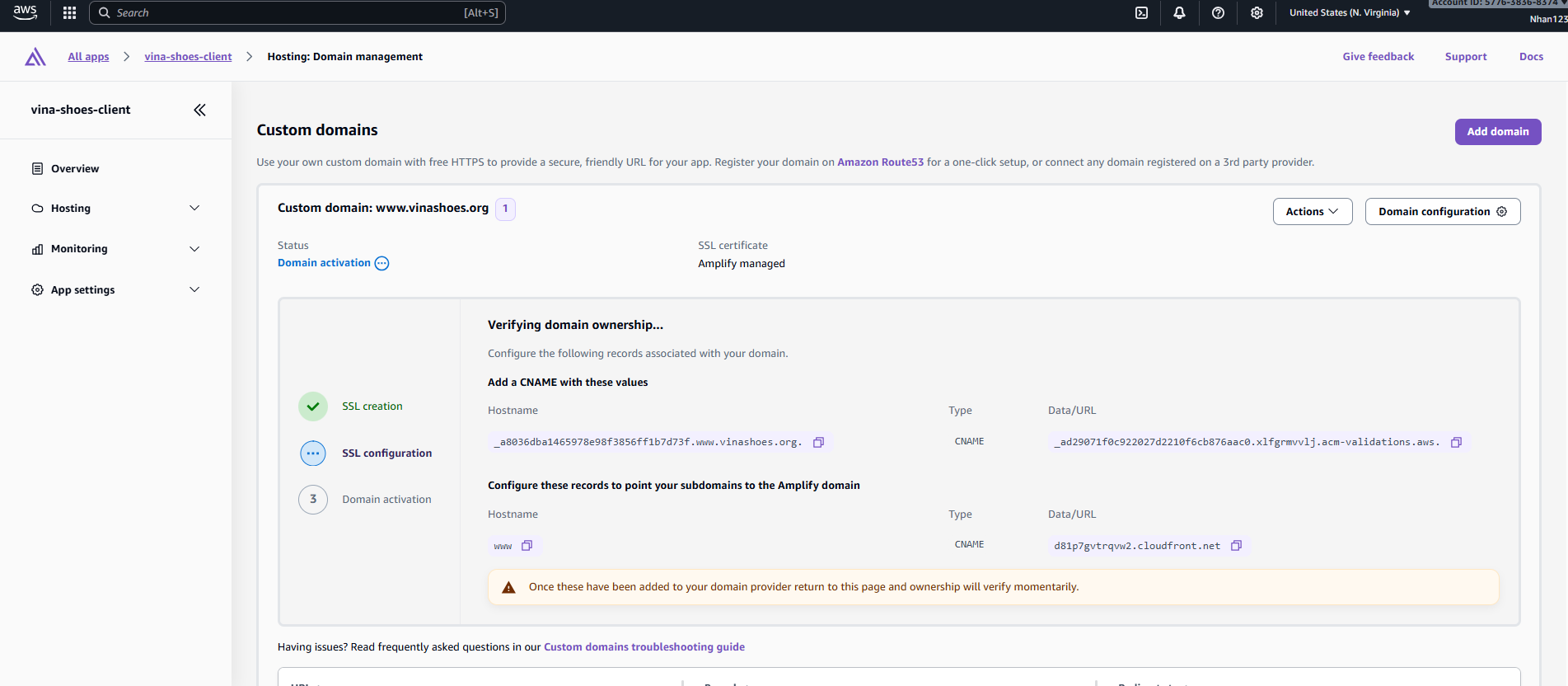 Amplify SSL Validation Records
