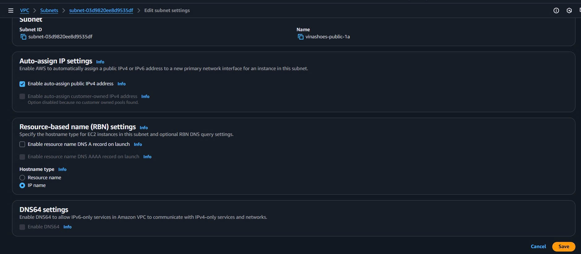 Auto-assign Public IP Setting