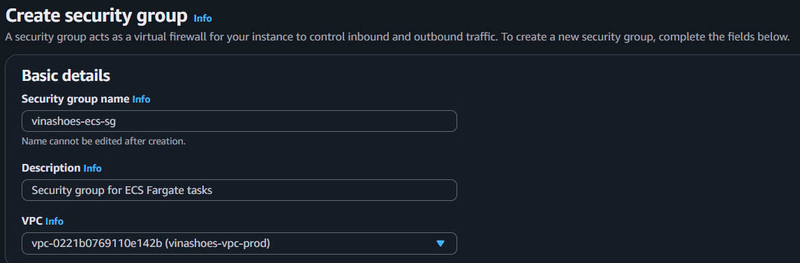 ECS Security Group Basic Details