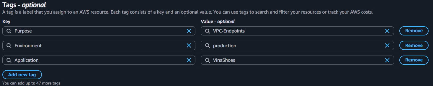 VPC Endpoint Security Group Tags