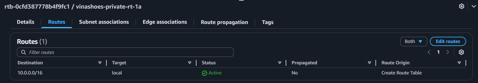 Private Route Tables Routes