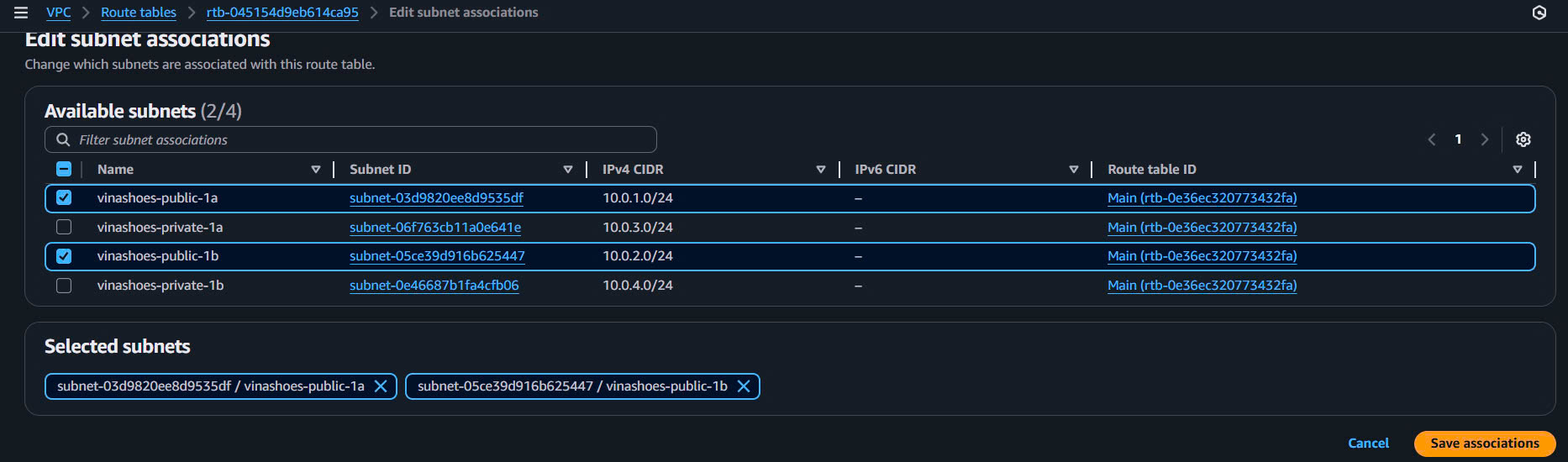 Public Subnets Association