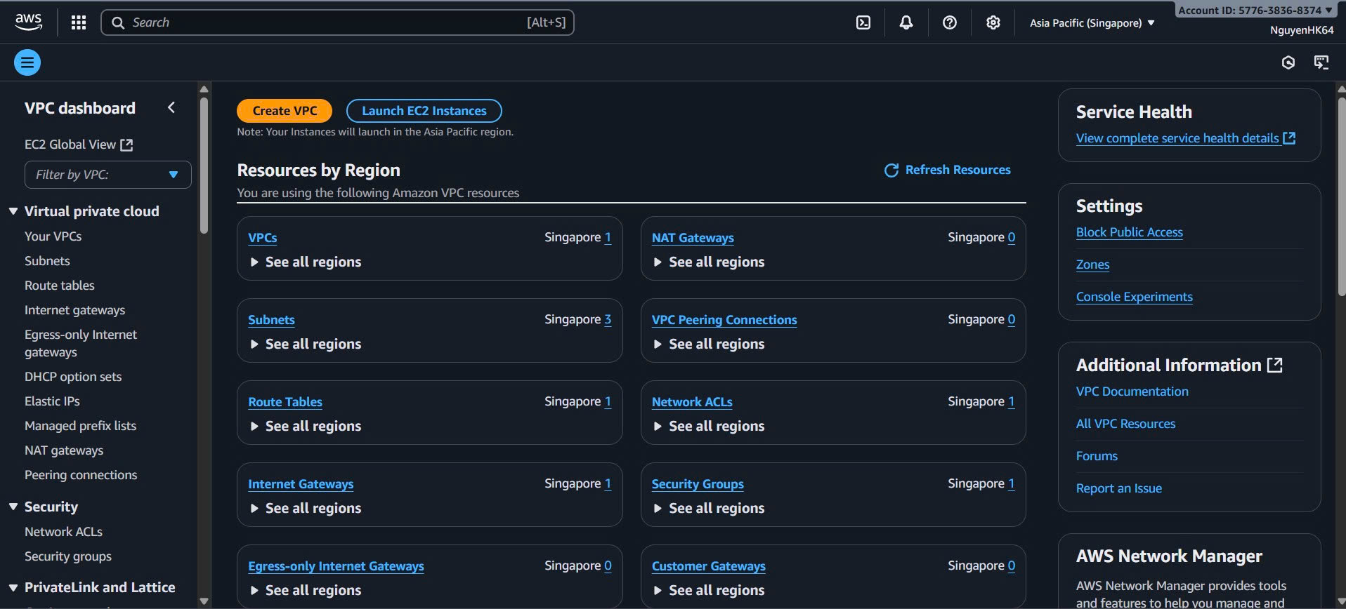 VPC Console Dashboard