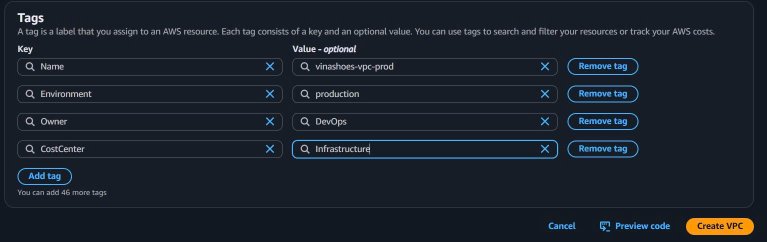 VPC Tags Configuration