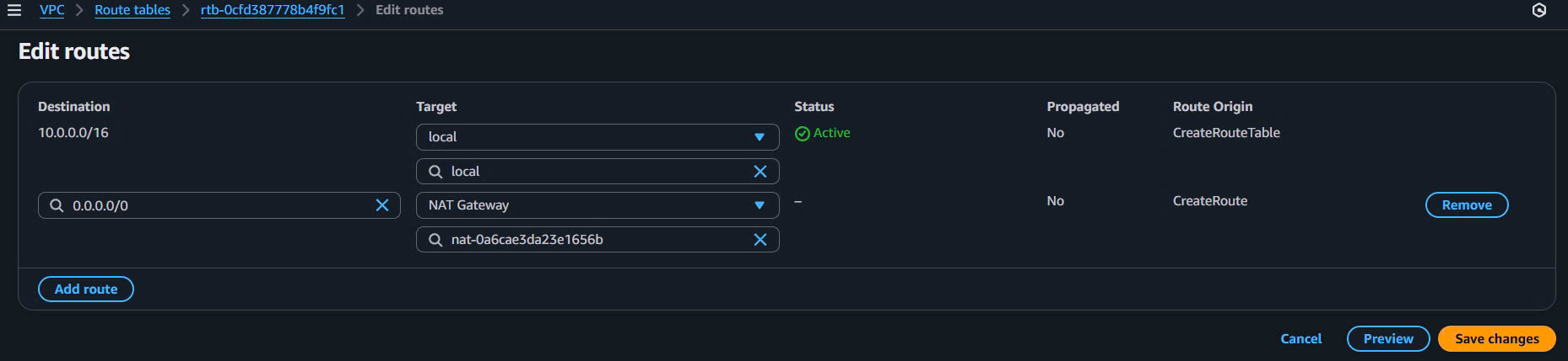 Configure Routes AZ-1a