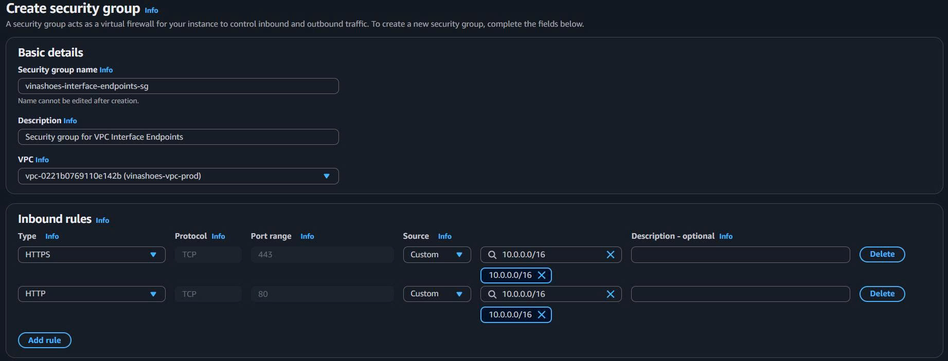 Interface Endpoints Security Group