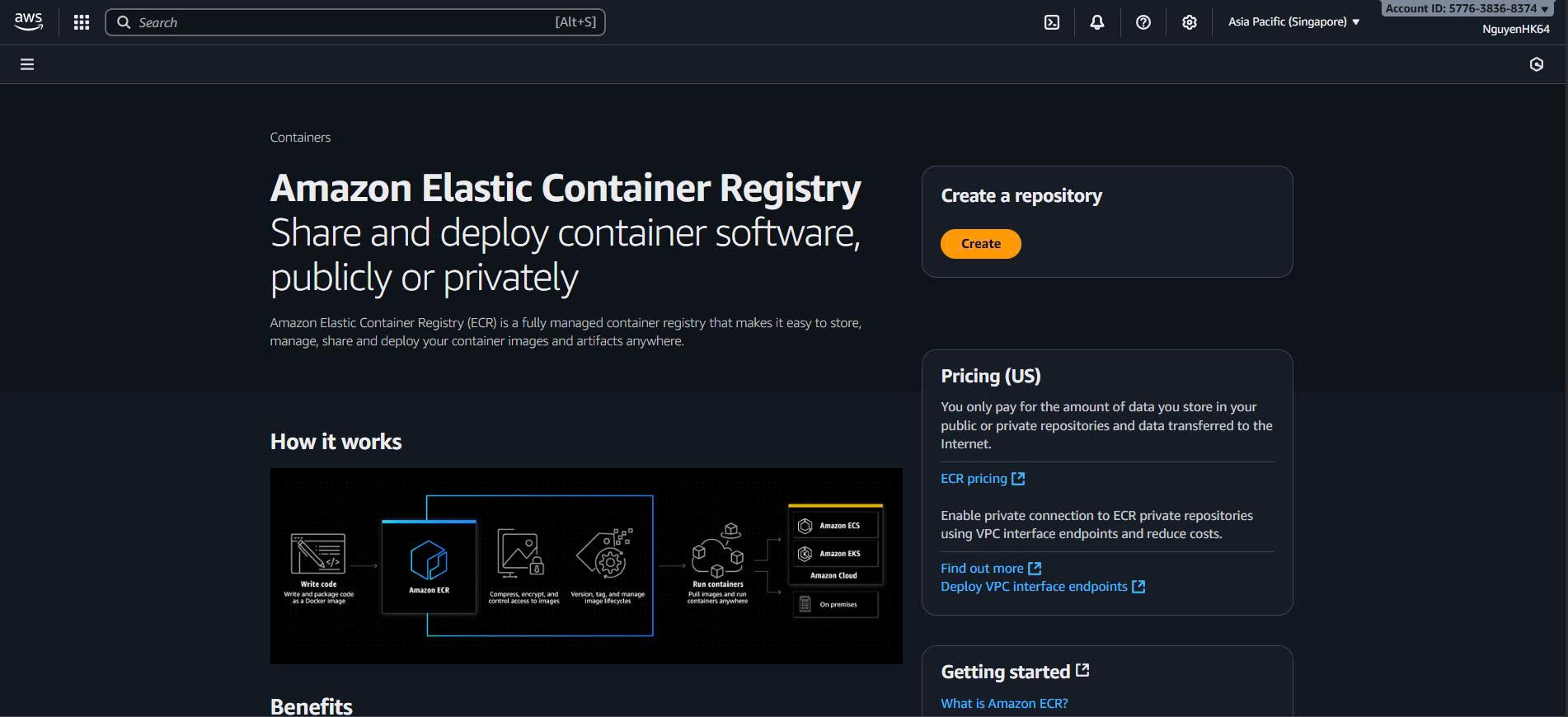 Truy cập Amazon ECR console từ AWS Management Console ECR Console Access