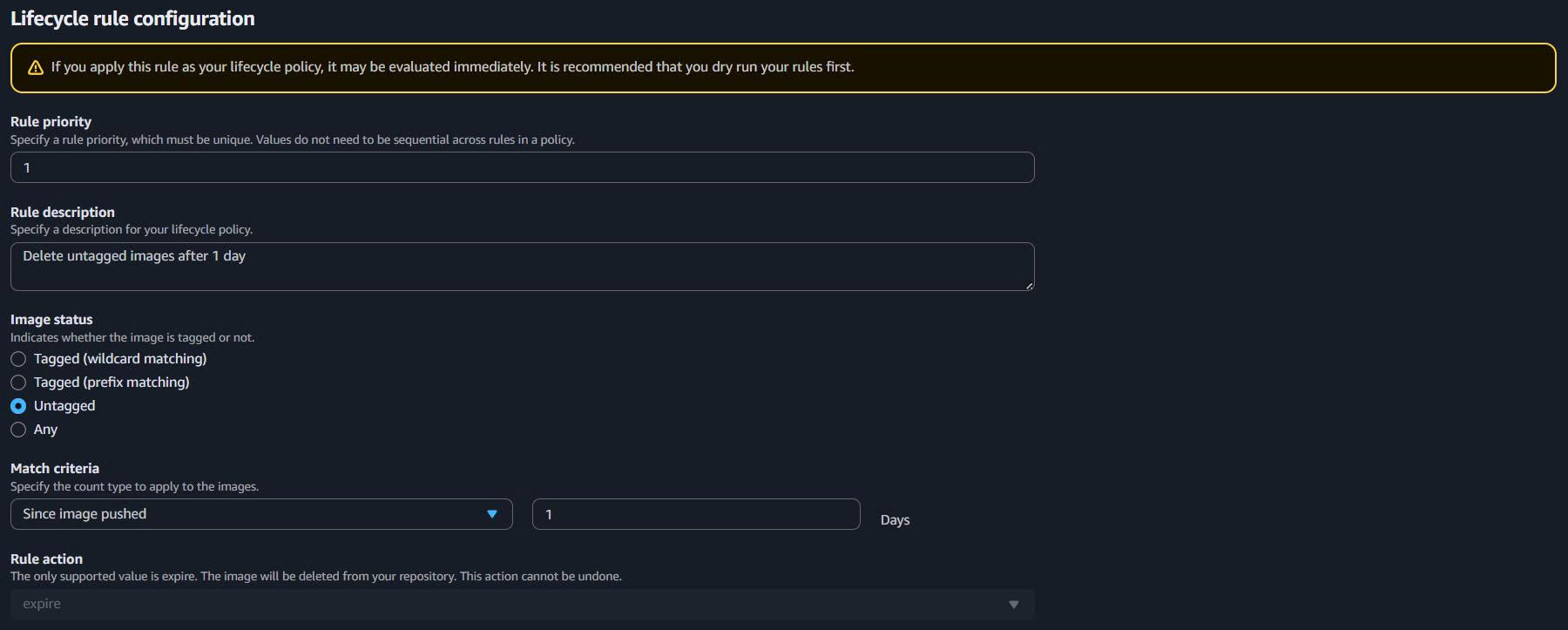 Rule để xóa untagged images Untagged Images Rule