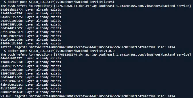 Progress của việc push image lên ECR Docker Push Progress