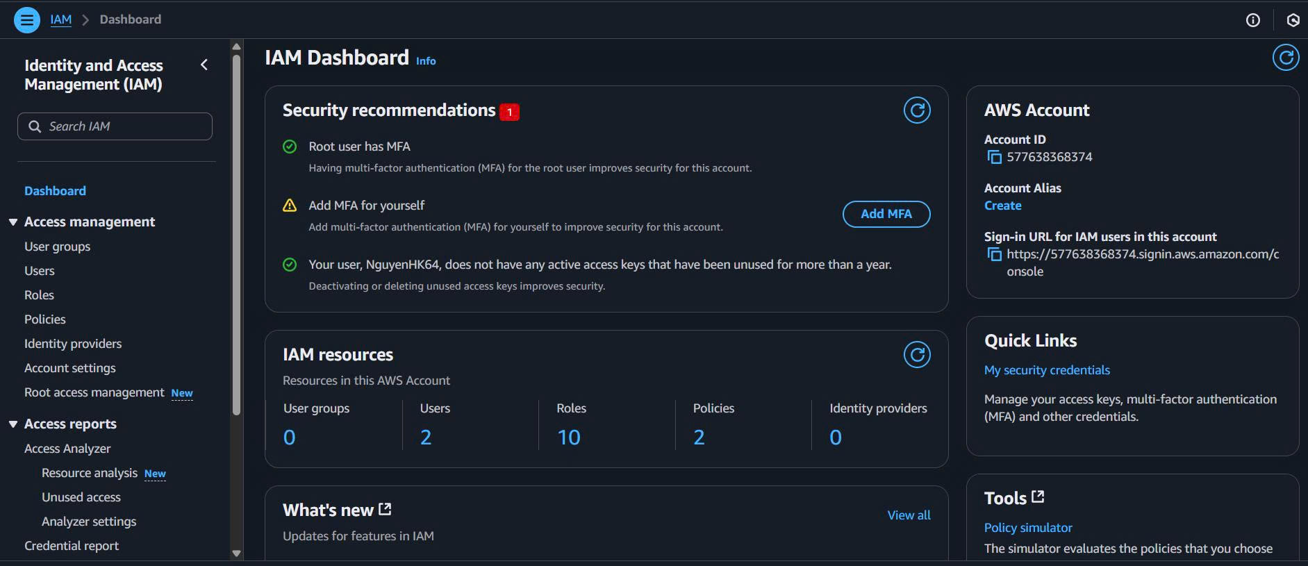 Truy cập IAM console để tạo roles IAM Console Access