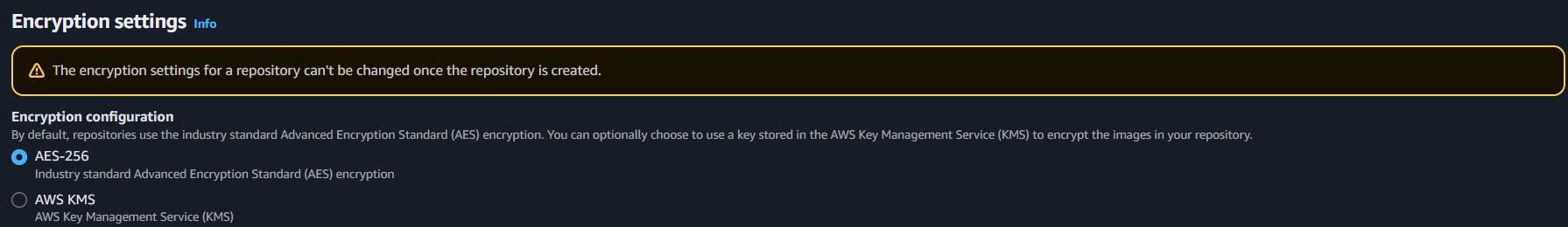 Cấu hình encryption cho repository Encryption Settings
